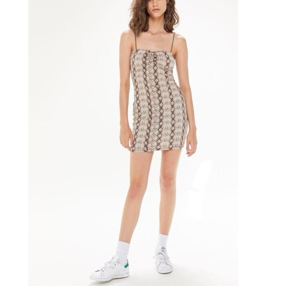 Urban Outfitters Beige Black Snakeskin Sleeveless Cami Mini Bodycon Dress Sz L